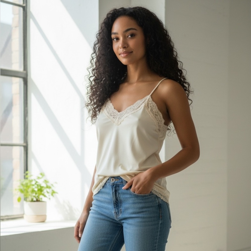 BLVD Basic Cream Lace Tank Top w/ Adjustable Straps